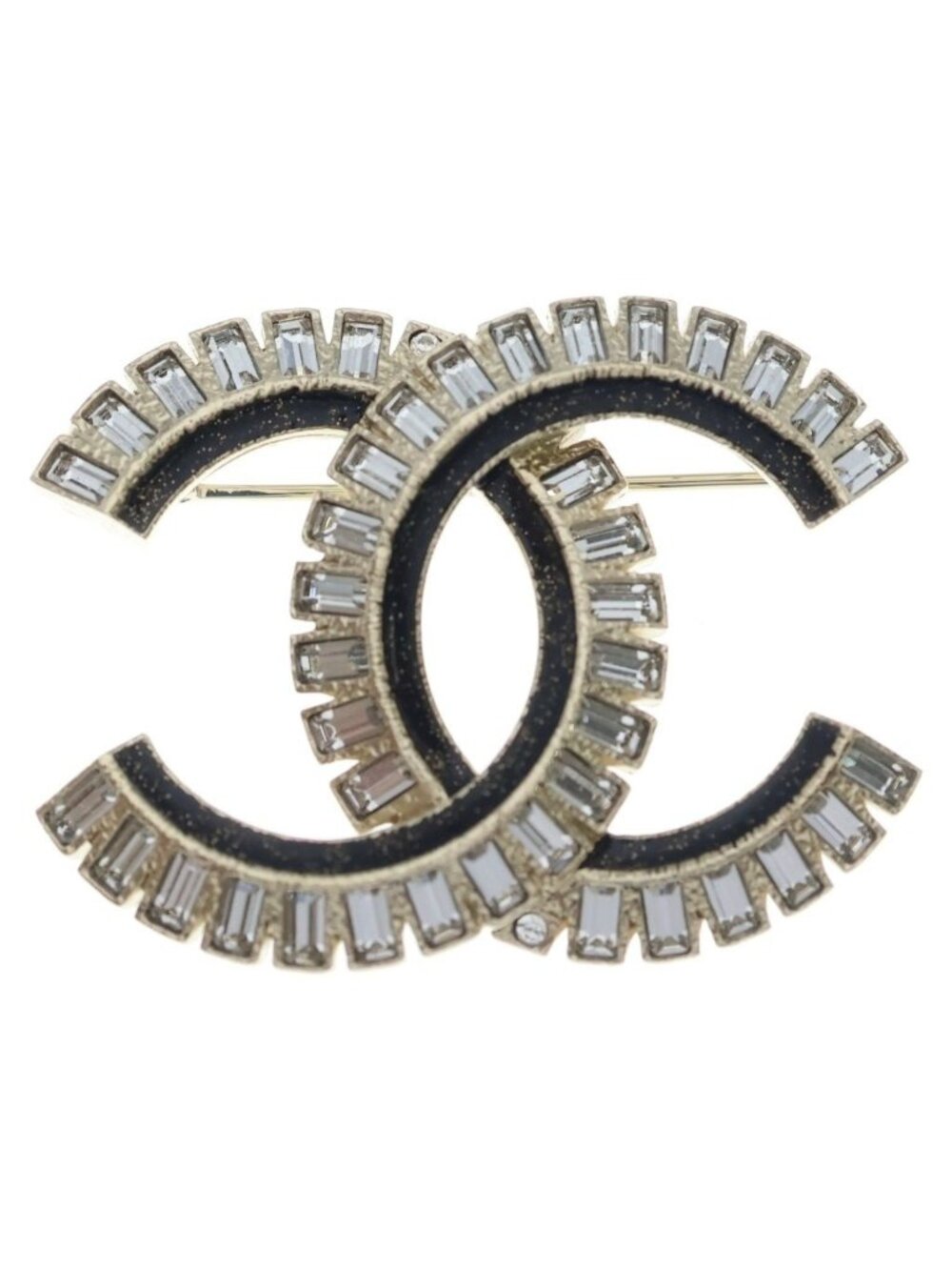 Chanel CC Logo Rhinestone Brooch Gold